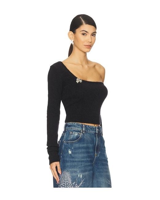 Blumarine Black One-Shoulder Knit Sweater