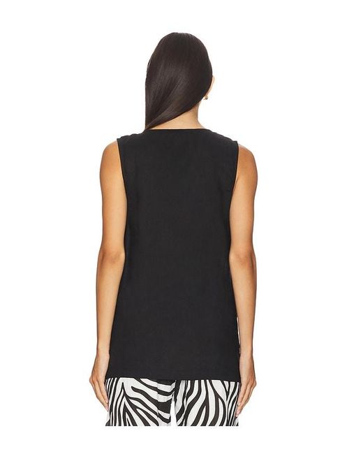 AEXAE Black Linen V Neck Top