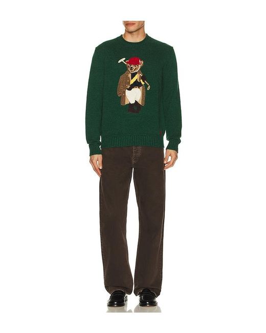 Polo Ralph Lauren Green Long Sleeve Cotton Linen Society Bear Rollneck Sweater for men