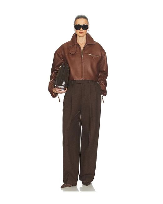 Helsa Brown The Leather Oversized Moto Jacket