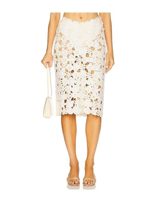 For Love & Lemons Natural Floral Crochet Coverup Midi Skirt