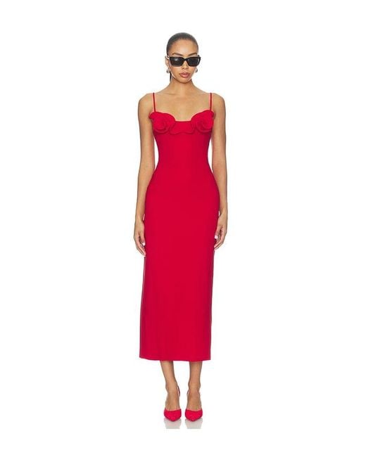 Magda Butrym Red Floral Applique Midi Dress