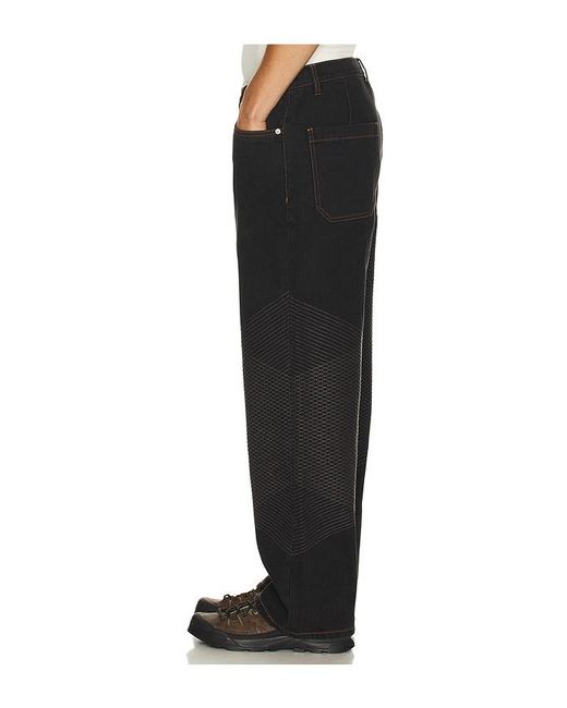 Pleasures Black Grid Embroidered Baggy Jeans for men