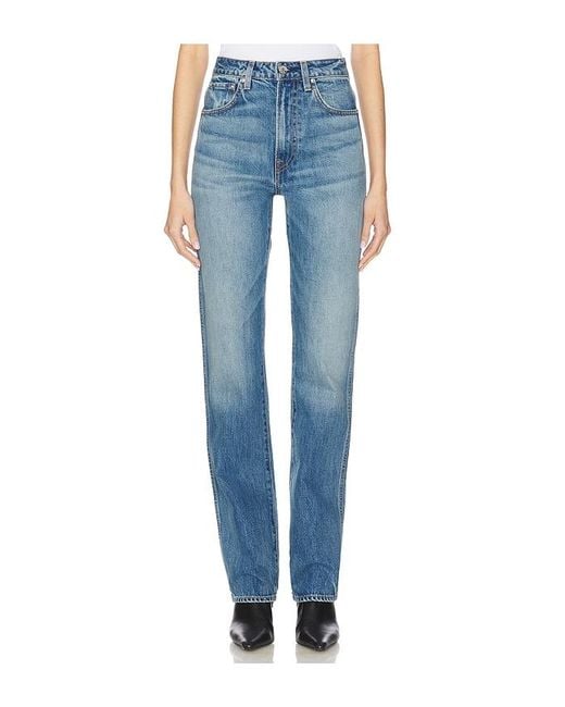 GRLFRND Blue Sara Super High Rise Straight Jeans
