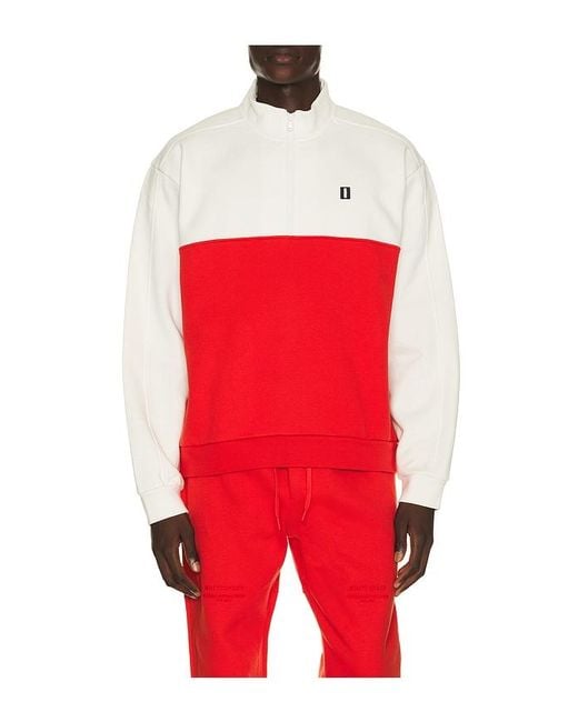 White/space Red Quarter Zip Sweatshirt for men