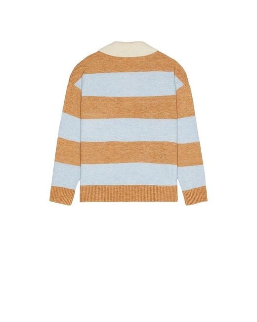 Central Park West Orange Striped Rugby Polo Sweater for men