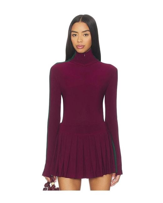 Norma Kamali Purple Side Stripe Turtleneck Bodysuit