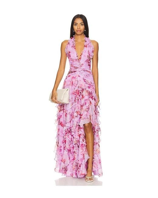 PATBO White Floral Haze Stretch Tulle Maxi Dress