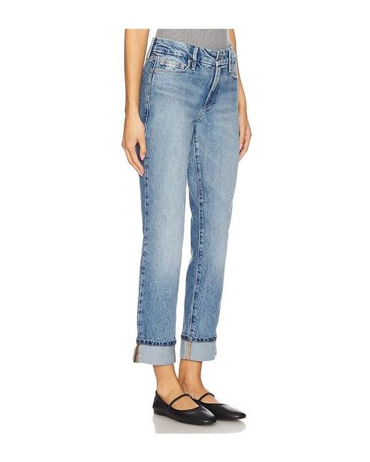 GOOD AMERICAN Blue Mid Rise Good Classic Cuffed Jeans