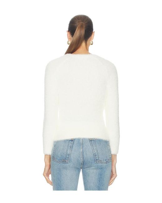 L'Agence White Agathe Fuzzy Collared Cardigan