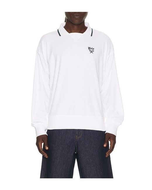 Polo Ralph Lauren White Lightweight Terry Tennis Logo Polo Sweatshirt for men