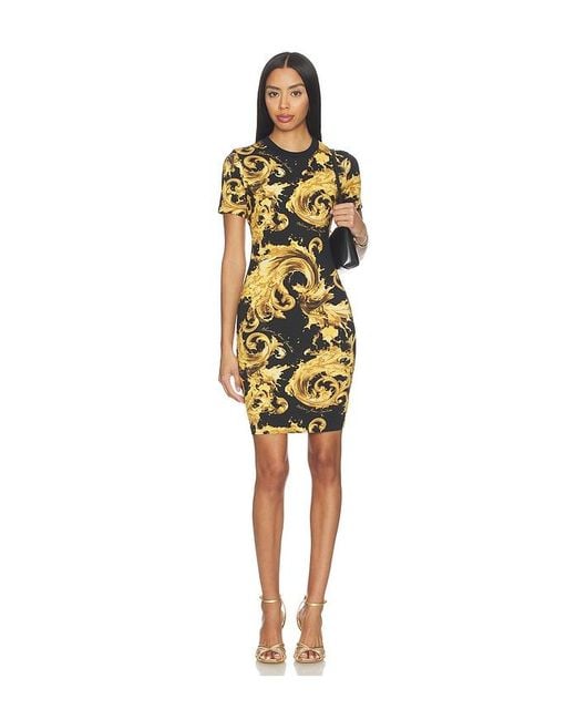 Versace Jeans Couture Yellow Baroque T-Shirt Dress