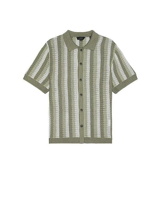 Vince Green Crochet Stripe Short Sleeve Button Down Shirt for men