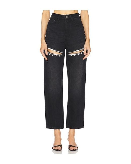 Area Black Crystal Slit Jeans