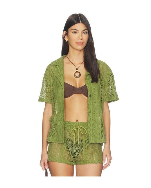 ALL THE WAYS Green Rosie Button Up Top