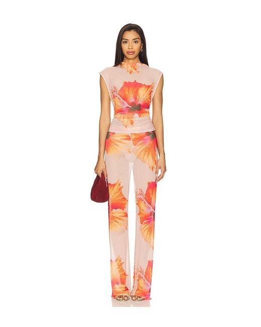 GOOD AMERICAN Orange Gauze Mesh Wide Leg Pant