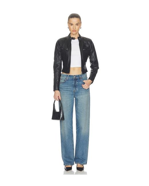 GRLFRND Blue Danica Leather Racer Jacket