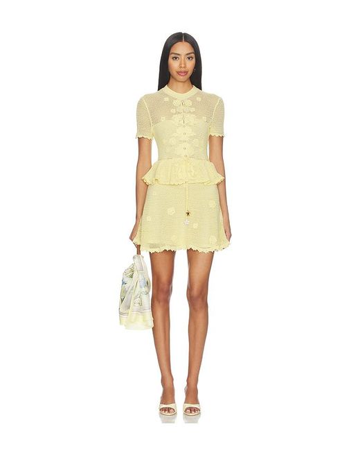 Self-Portrait Yellow Floral Crochet Mini Dress