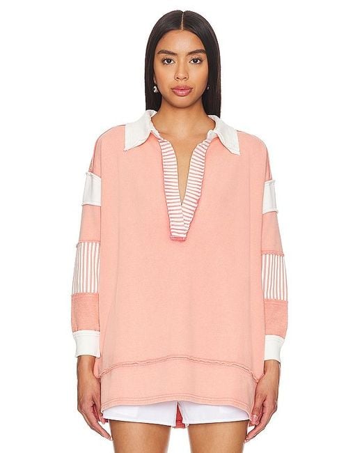 Free People Pink Clean Prep Polo