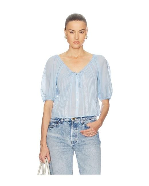 Helsa Blue Voile Peasant Blouse