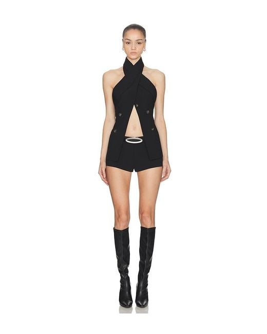 Halo Black Wrap Lapel Halter Top