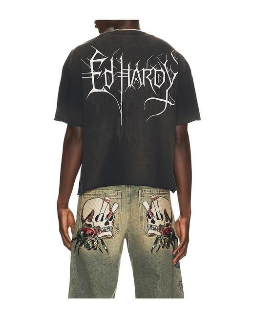 Ed Hardy Black By Appointment Only Cross Cropped Boxy Tee for men