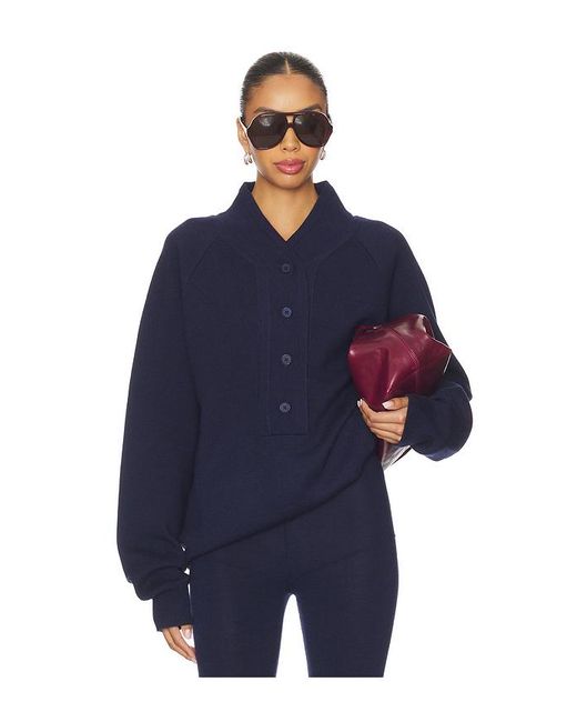 AYA MUSE Blue Knit Henley Sweater