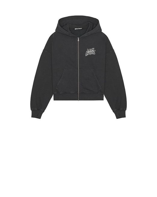 Palm Angels Black Palm Leaf Zipped Loose Hoodie for men