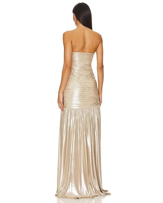 retroféte Natural Josie Pleated Metallic-Lamé Gown