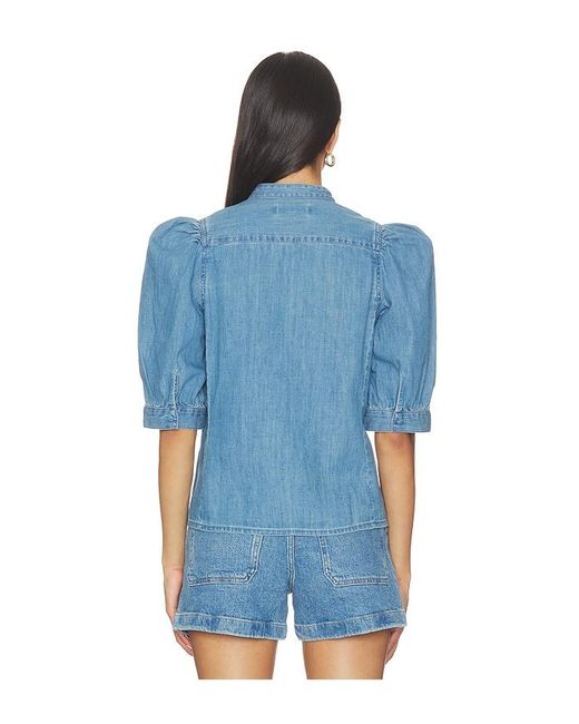 Madewell Blue Denim Puff Sleeve Band Collar Shirt