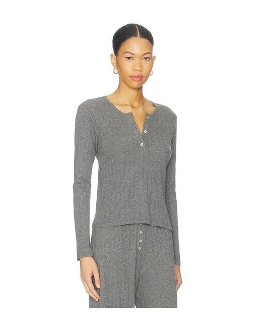 Leset Gray Pointelle Long Sleeve Henley