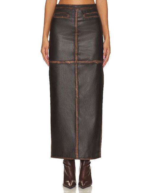 L'academie Black Bo Faux Leather Maxi Skirt