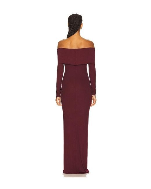 ÉTERNE Red Long Sleeve Off-Shoulder Butter Rib Maxi Dress