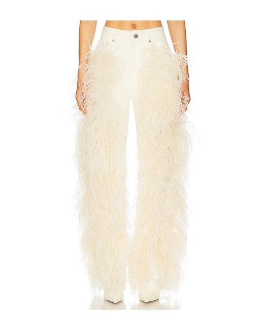 LAPOINTE White Denim Pant With Feathers