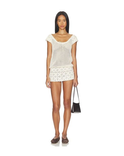 Frankie's Bikinis White Moss Crochet Mini Dress
