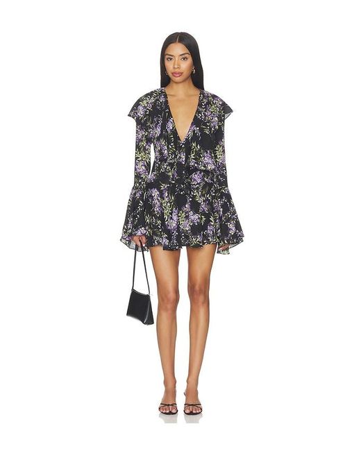 Norma Kamali Black Long Sleeve Deep V Ruffle Mini Dress