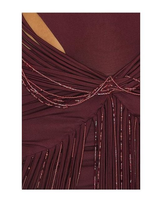 PATBO Red Taffeta Tarsila Fringe Maxi Dress