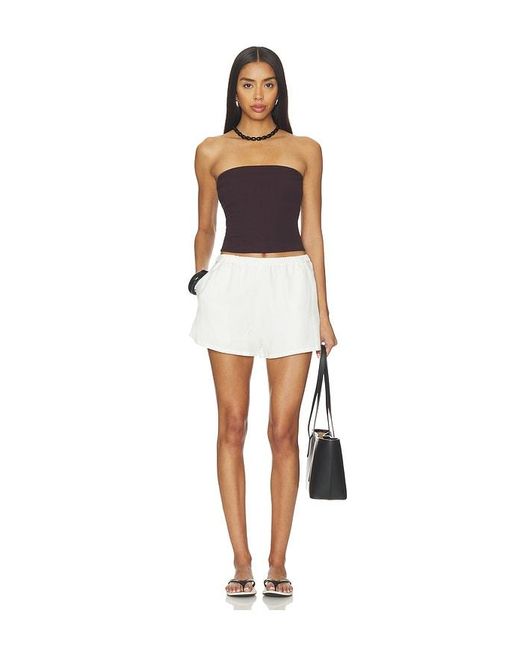 Enza Costa White Cotton Rib Bandeau Top