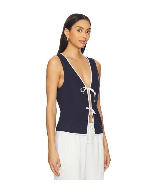 Onia Blue Air Linen Tie Front Top