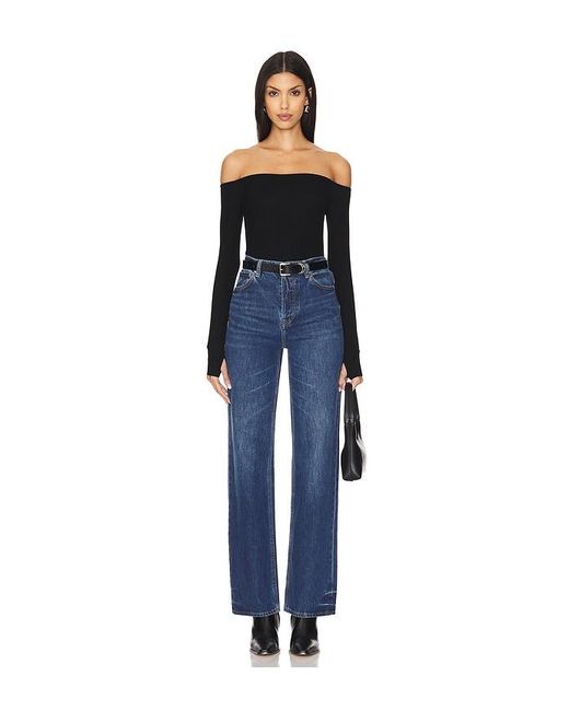 Michael Lauren Blue Lanny Off Shoulder Long Sleeve Top Double Layered Top