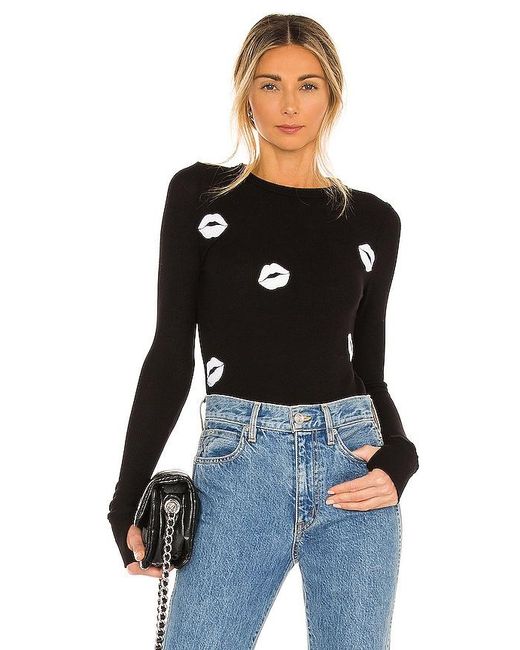Lauren Moshi Black Mckinley All Over Lips Top