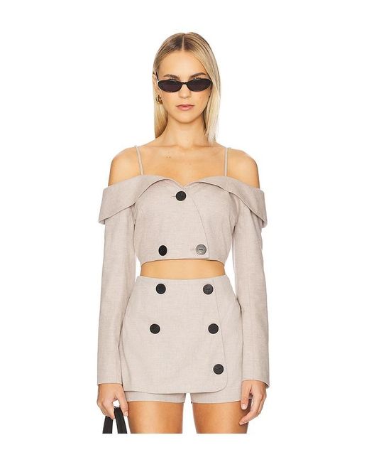 Matthew Bruch Natural Off Shoulder Double-Breasted Top