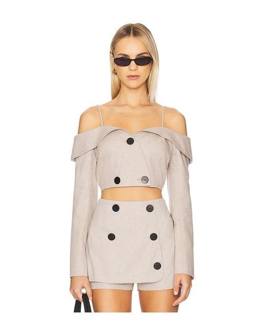 Matthew Bruch Natural Off Shoulder Double-Breasted Top