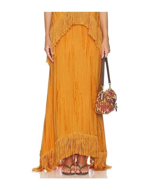 YELLOW THE LABEL Orange Lennie Fringe Skirt