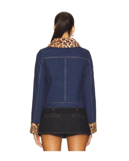 Central Park West Blue Gia Denim And Faux Fur Jacket
