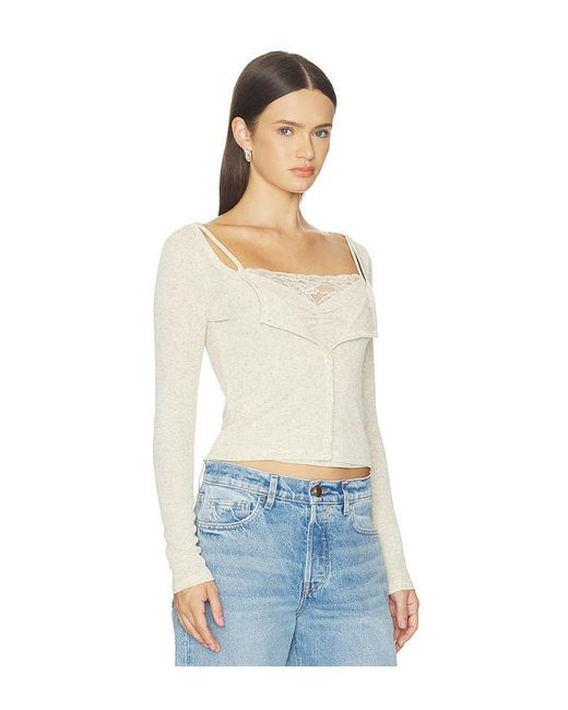 Lioness White Babydoll Long Sleeve Top