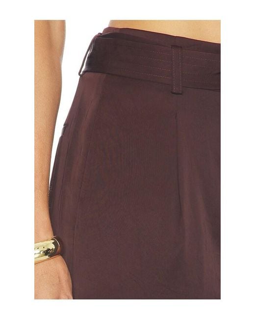 LAPOINTE Brown Lightweight Satin High Waisted Belted Pant
