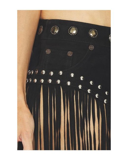 One Teaspoon Black Rebel Rider Studded Fringe Suede Micro Skirt