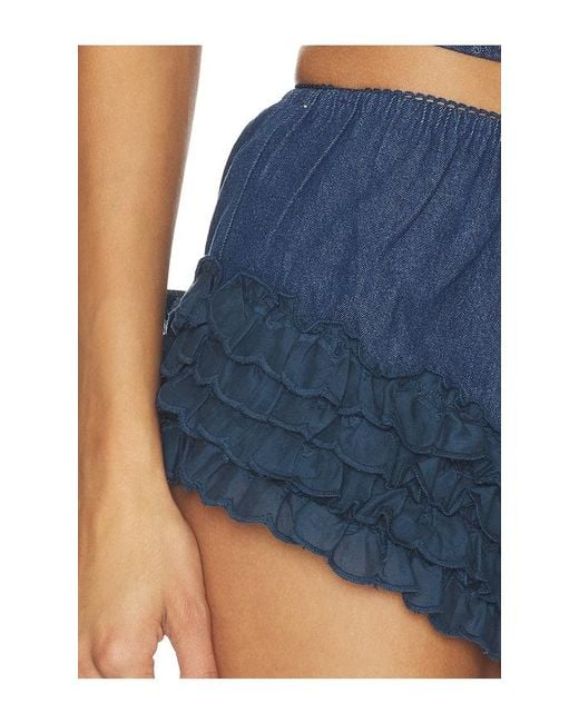 For Love & Lemons Blue Yasmin Ruffle Shorts