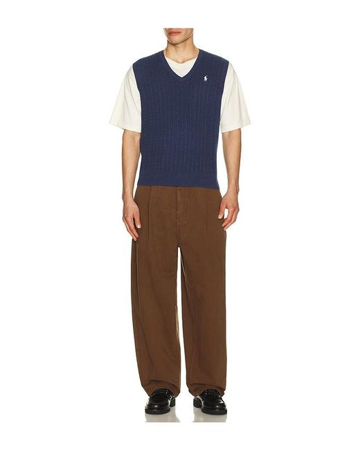 Polo Ralph Lauren Blue Sleeveless Featherweight Cable Knit V-Neck Sweater Vest for men